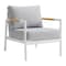 Armen Living Royal 4 Piece White Aluminum and Teak Outdoor Seating Set with Light Gray Cushions 840254332874 - alternate 2